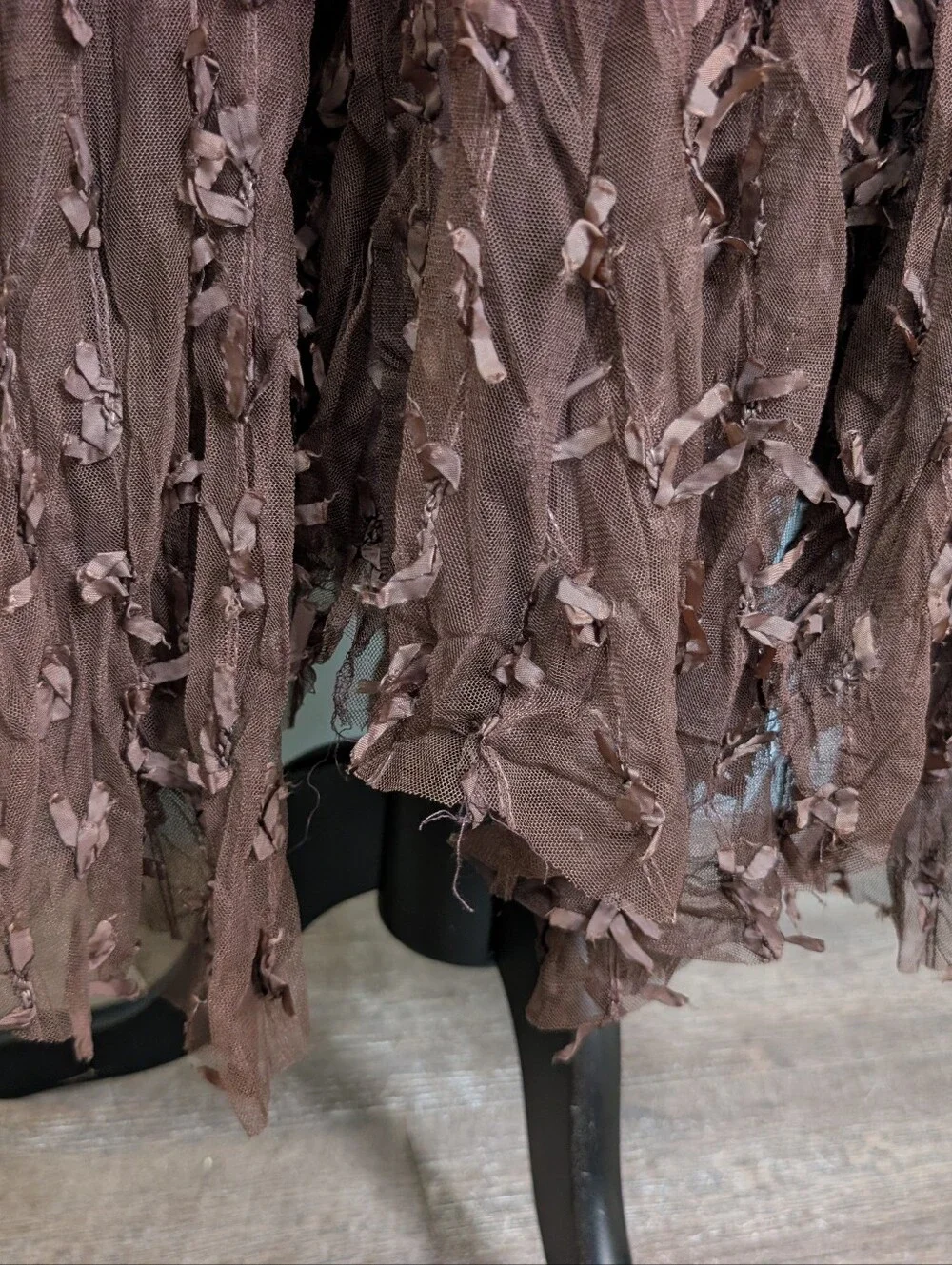 Handkerchief Hem Brown Tulle Ribbon Midi Skirt - Picture 10 of 11